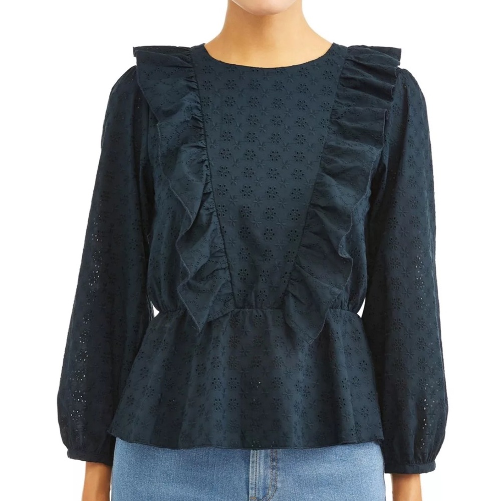 TEXTILE Women's Marlowe Cinched Waist eyelet Top, Navy